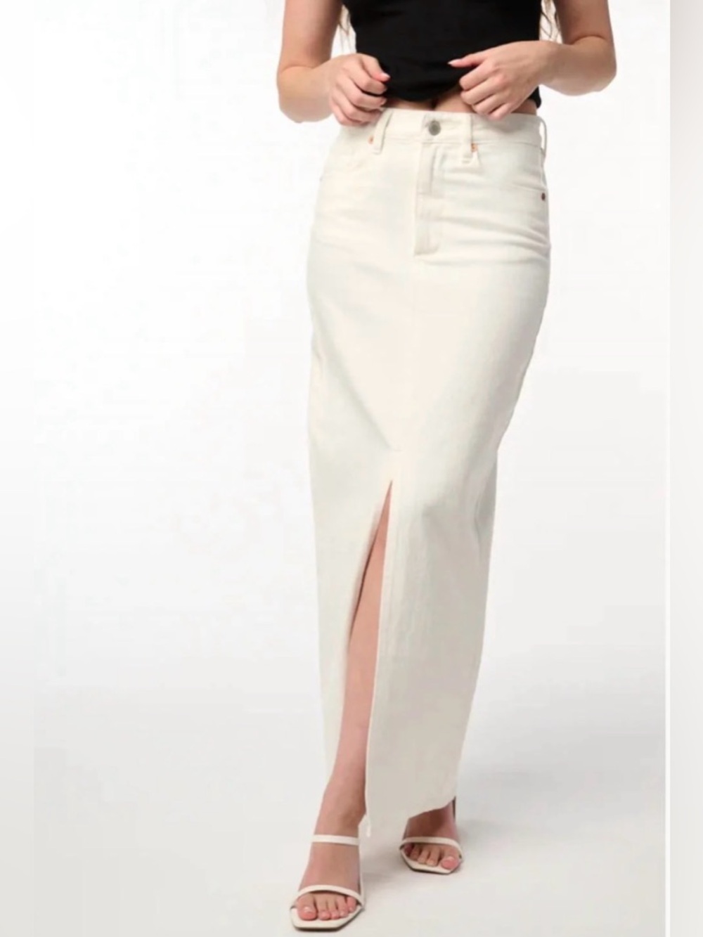 BLANK NYC See You Again High Rise Denim Maxi Skirt White